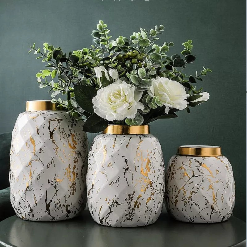 Ceramic Gold Marbled Vase Arrangement